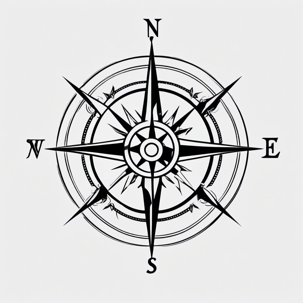 One Piece Compass Tattoo - Compass tattoo inspired by the anime/manga One Piece.  simple vector tattoo,minimalist,white background