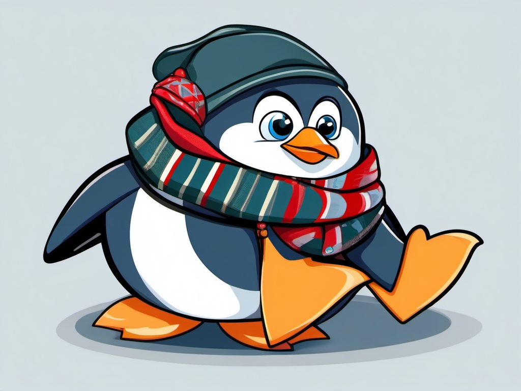 Penguin clipart - cartoon penguin with a scarf  