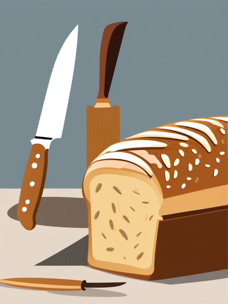 Bread clipart - Bread with a knife beside it.  vector style illustration, white background