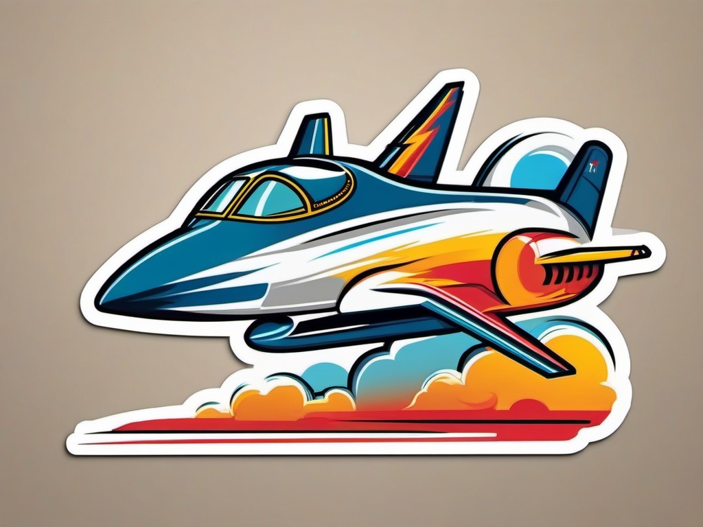 Jet Plane Sticker - Speeding through clouds, ,vector color sticker art,minimal