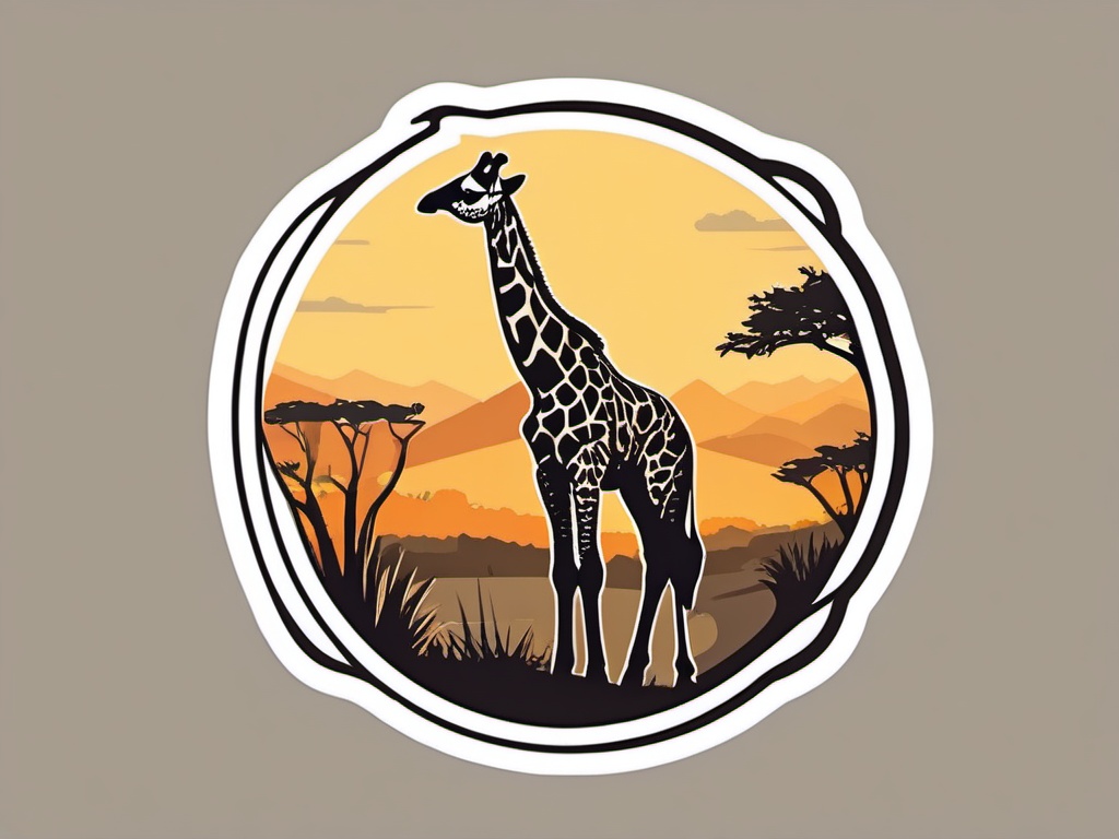 Safari Giraffe Sticker - A giraffe in the safari, gracefully roaming the plains. ,vector color sticker art,minimal