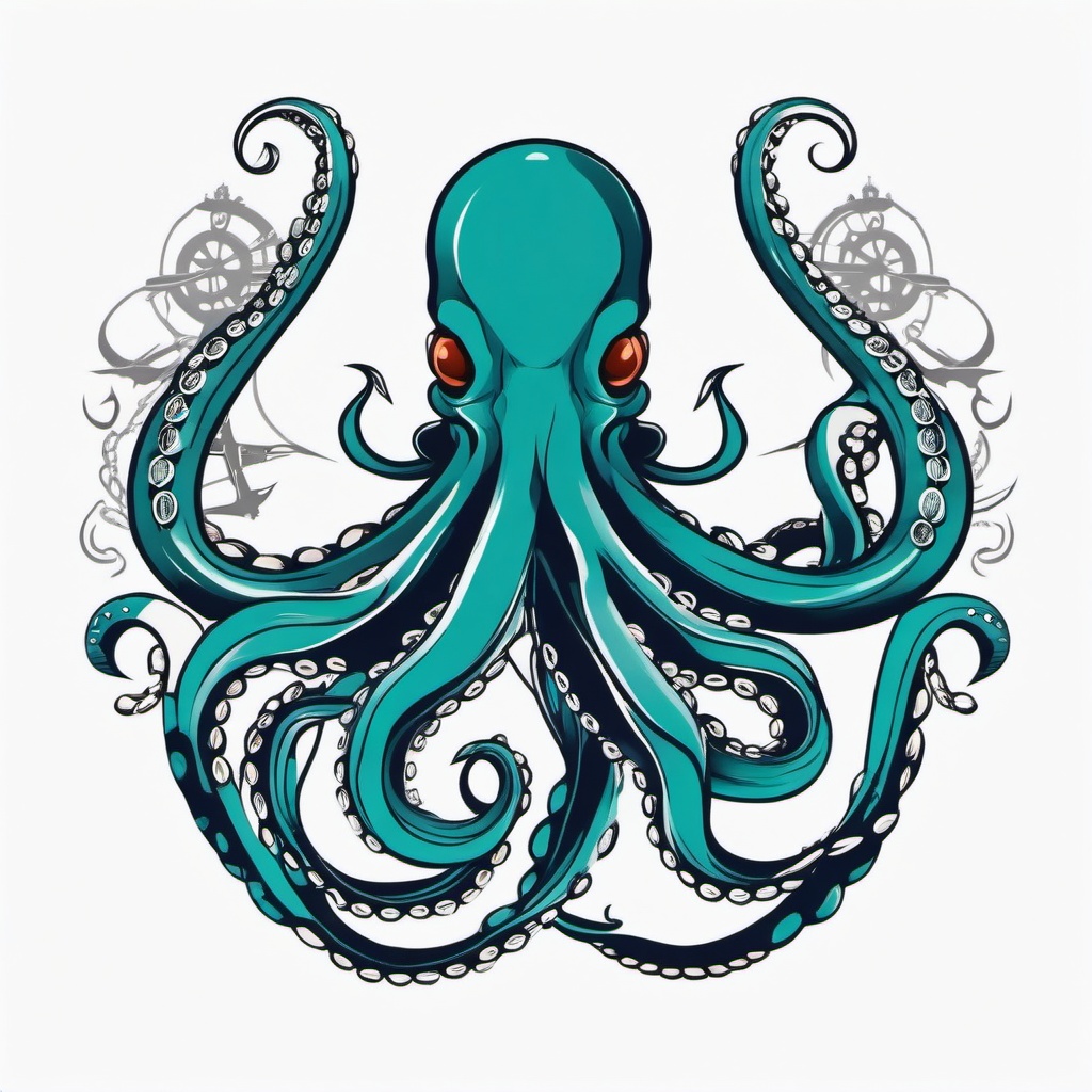 Octopus with Anchor Tattoo - Symbolize strength and connection to the sea with a tattoo featuring both an octopus and an anchor.  simple vector color tattoo,minimal,white background