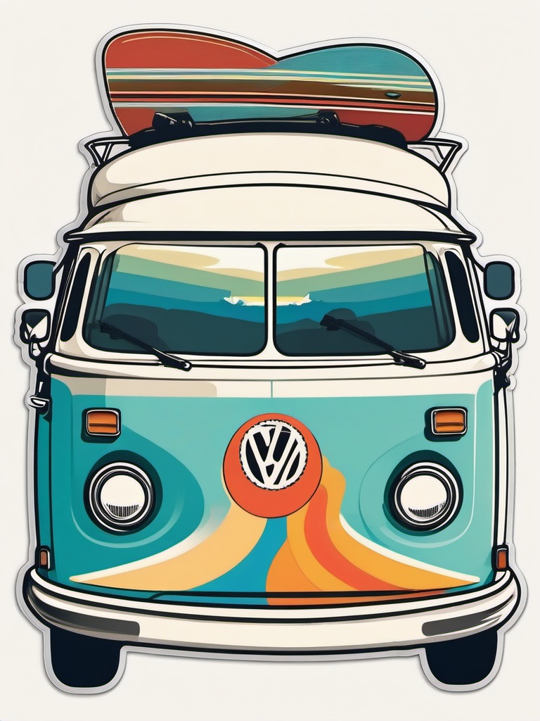 Surfer Van Sticker - Beachside cruising, ,vector color sticker art,minimal