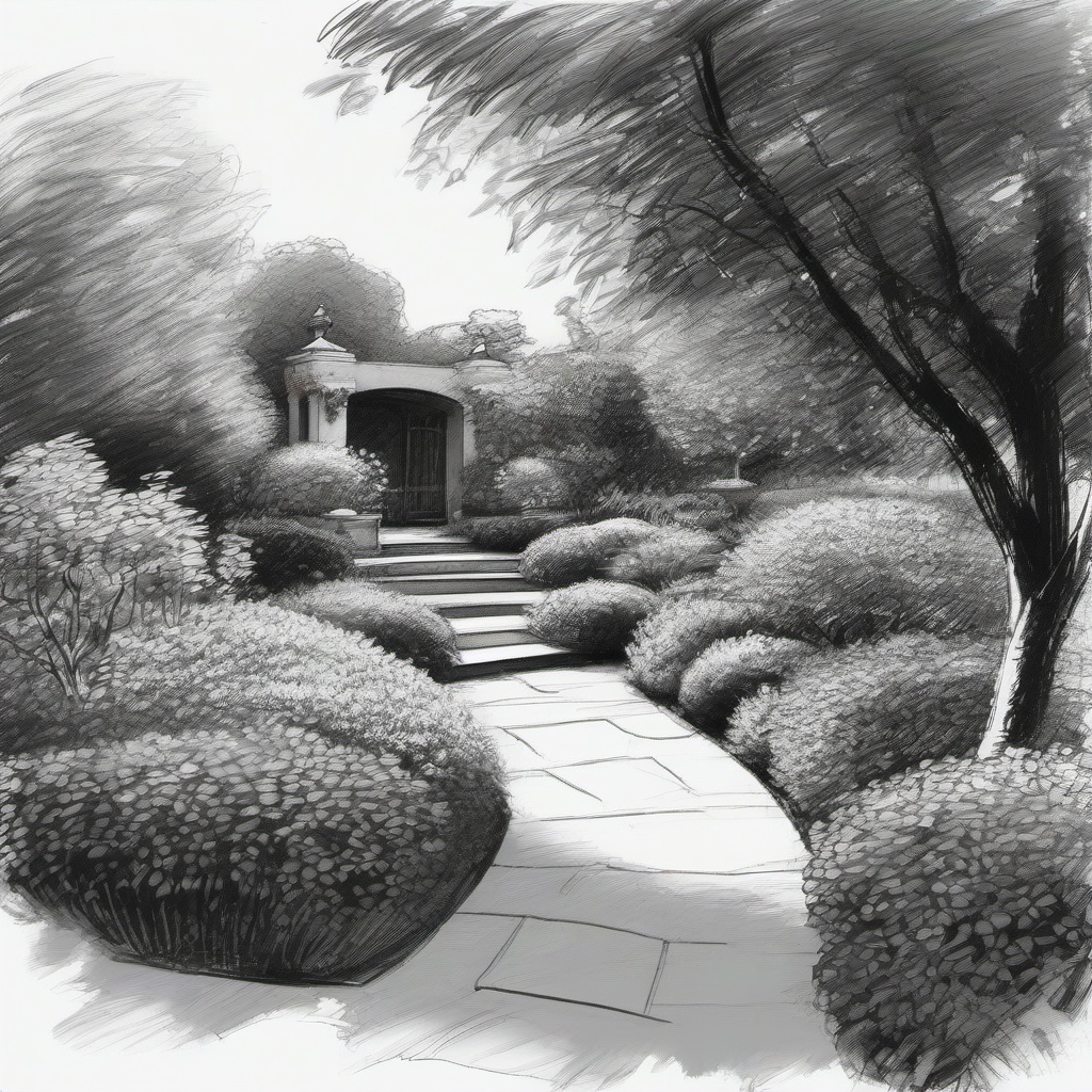 sketch of a garden  minimal rough sketch scribbles,doodles,black and white