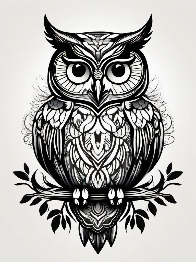 Owl Tattoo - Embrace wisdom and mystery with a timeless owl-themed tattoo.  simple color tattoo,vector style,white background