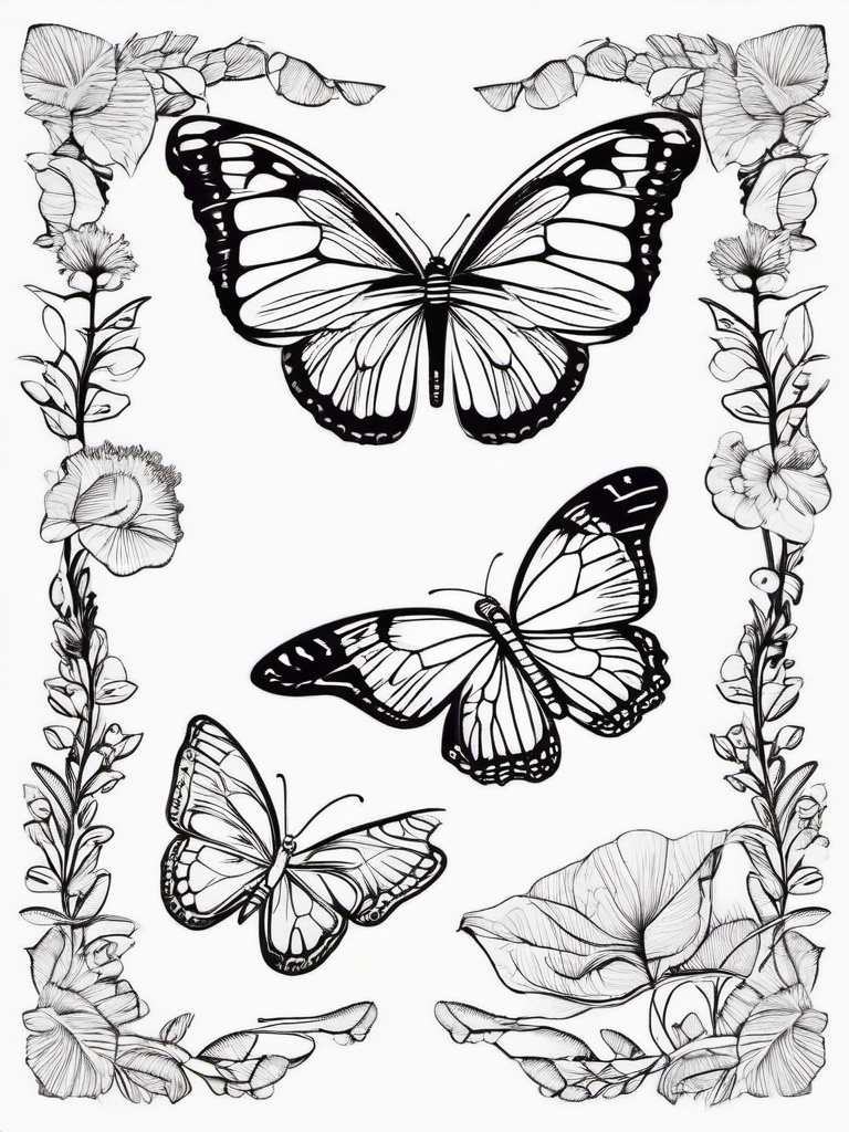 Butterfly and Caterpillar Coloring Pages - Transformation from Caterpillar to Butterfly  minimal black outline printable sheet, coloring page