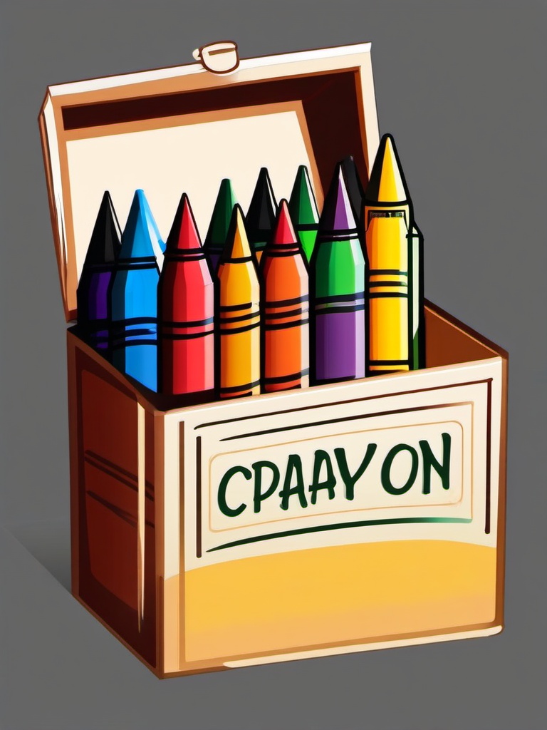 Crayon clipart - box of colorful crayons open on a table  