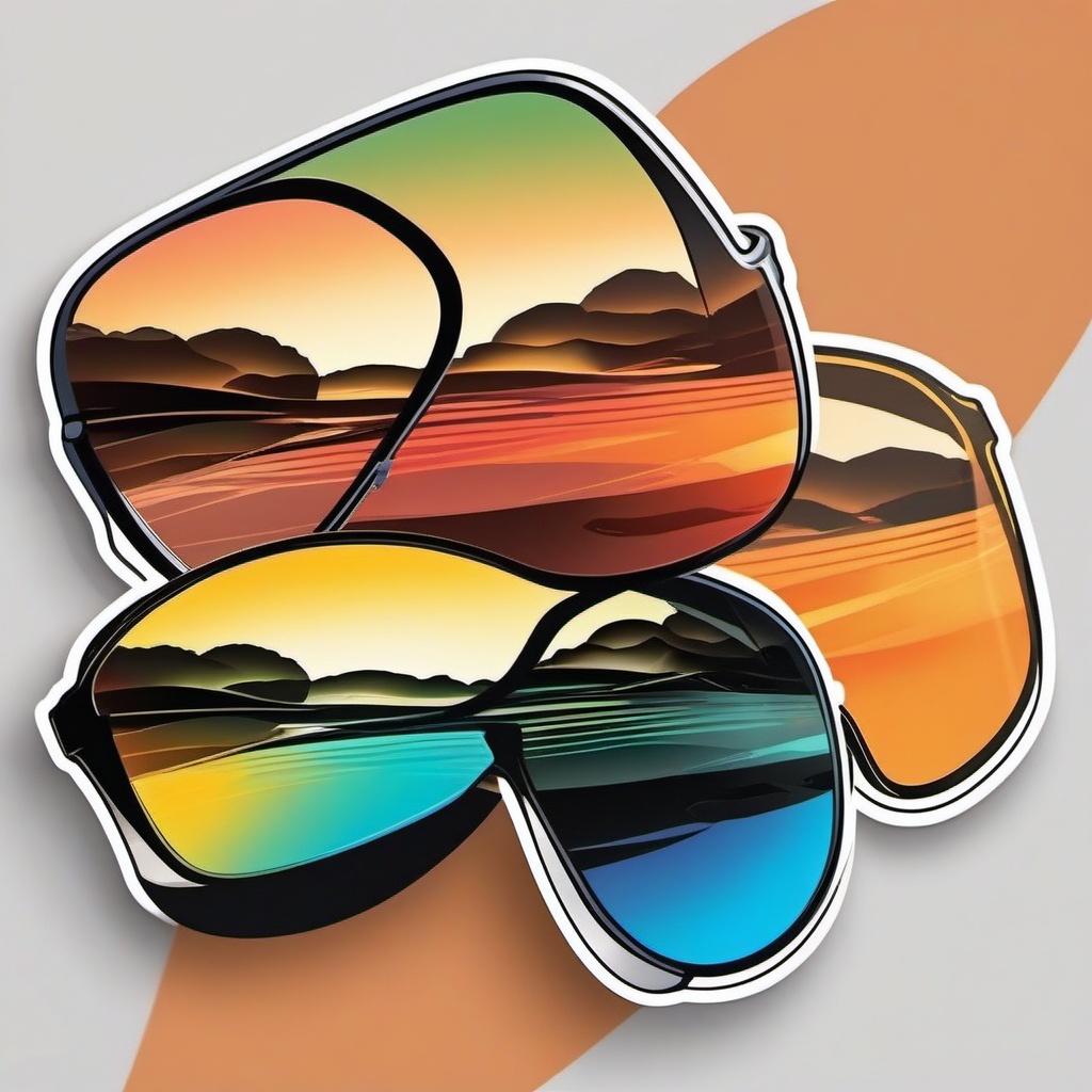 Sunglasses Reflection Sticker - Sunglasses with a reflected scene, ,vector color sticker art,minimal