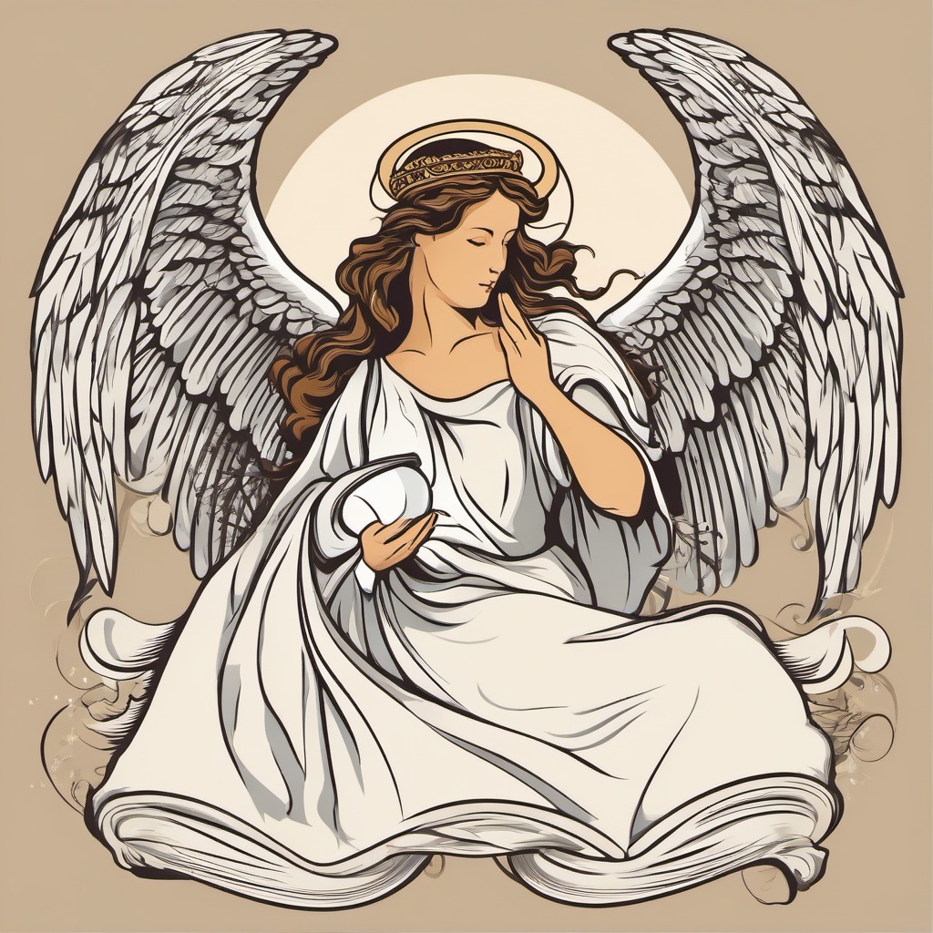 Angel clipart - angel with a scroll of wisdom  color,minimalist,vector clipart