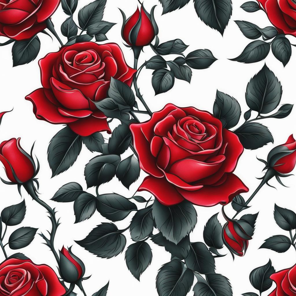 Red rose tattoo, Elegant and striking tattoos featuring red roses.  color, tattoo patterns, white clean background