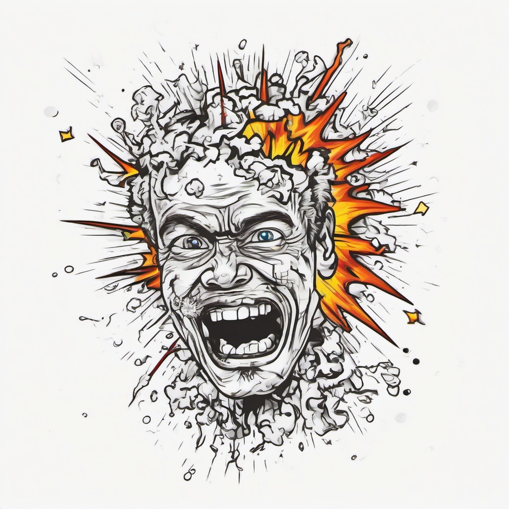 adhd tattoo - exploding head with ideas  outline tatto, white background  ,tattoo design, white background