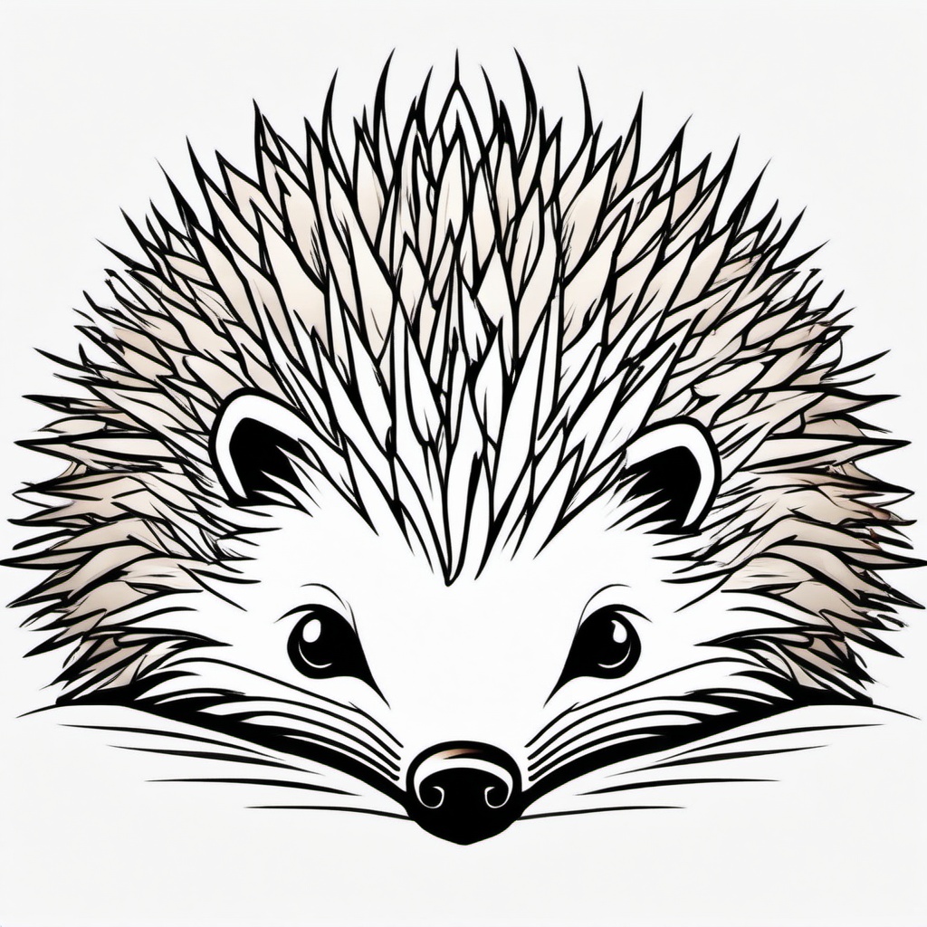 Hedgehog Tattoo - Adorable hedgehog curled up into a spiky ball  few color tattoo design, simple line art, design clean white background