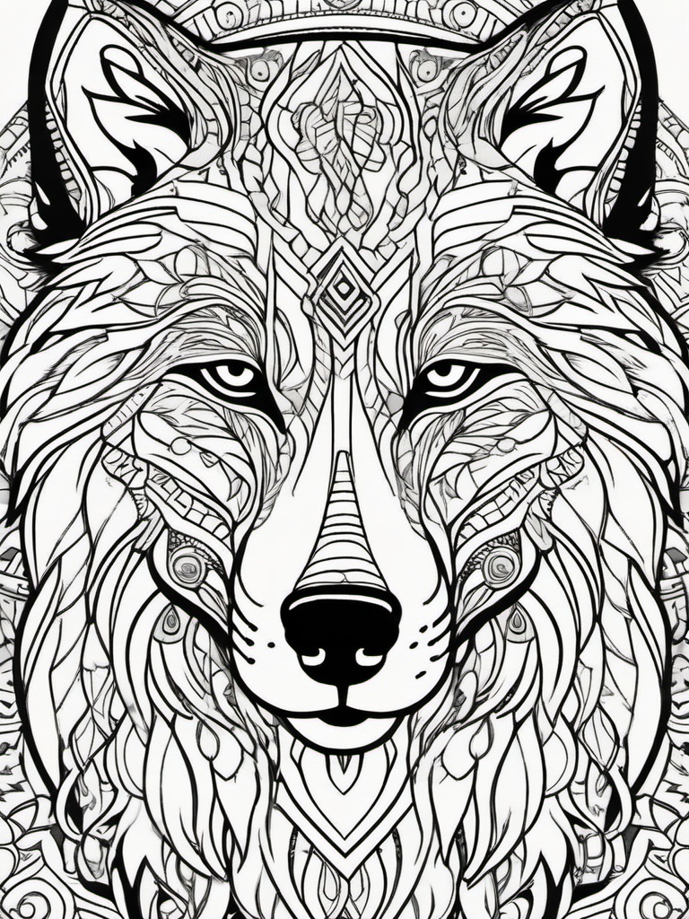 Wolf Coloring Pages - Wolf with tribal designs and patterns  simple coloring pages