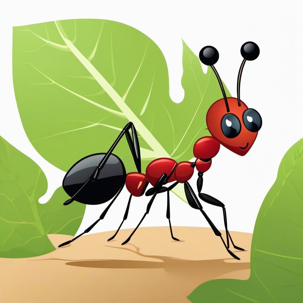 Ant Clip Art - A hardworking ant carrying a leaf,  color vector clipart, minimal style