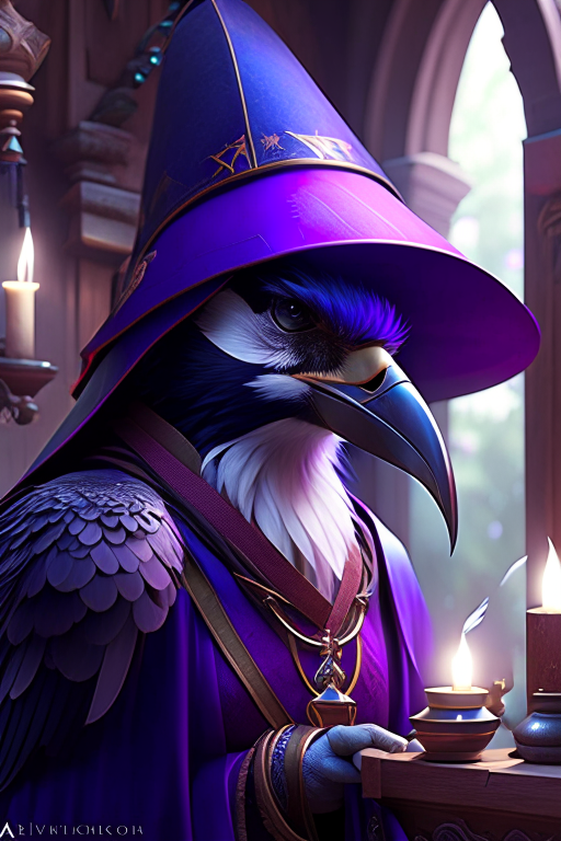 kenku cleric, quill featherblessed, tending to the spiritual needs of a devoted congregation in a serene temple. 