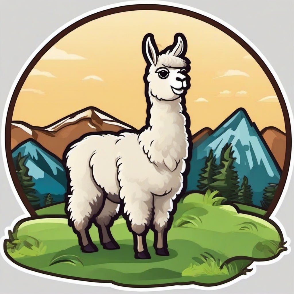 Llama cartoon - woolly, mountain-dwelling animal  cartoon sticker style