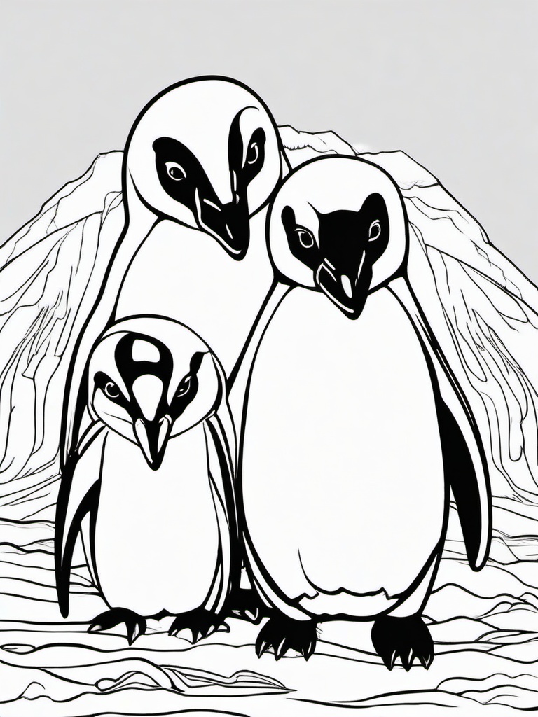 Penguin Coloring Pages - Family of penguins huddled together for warmth  simple coloring pages