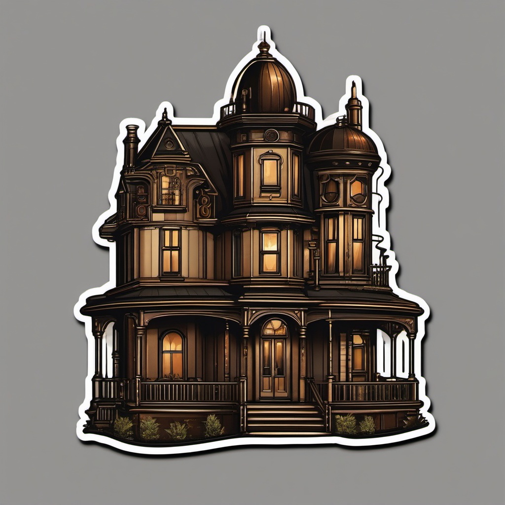 Victorian Steampunk House Sticker - Celebrate the whimsical and industrial aesthetics of a Victorian steampunk house with this unique sticker, , sticker vector art, minimalist design