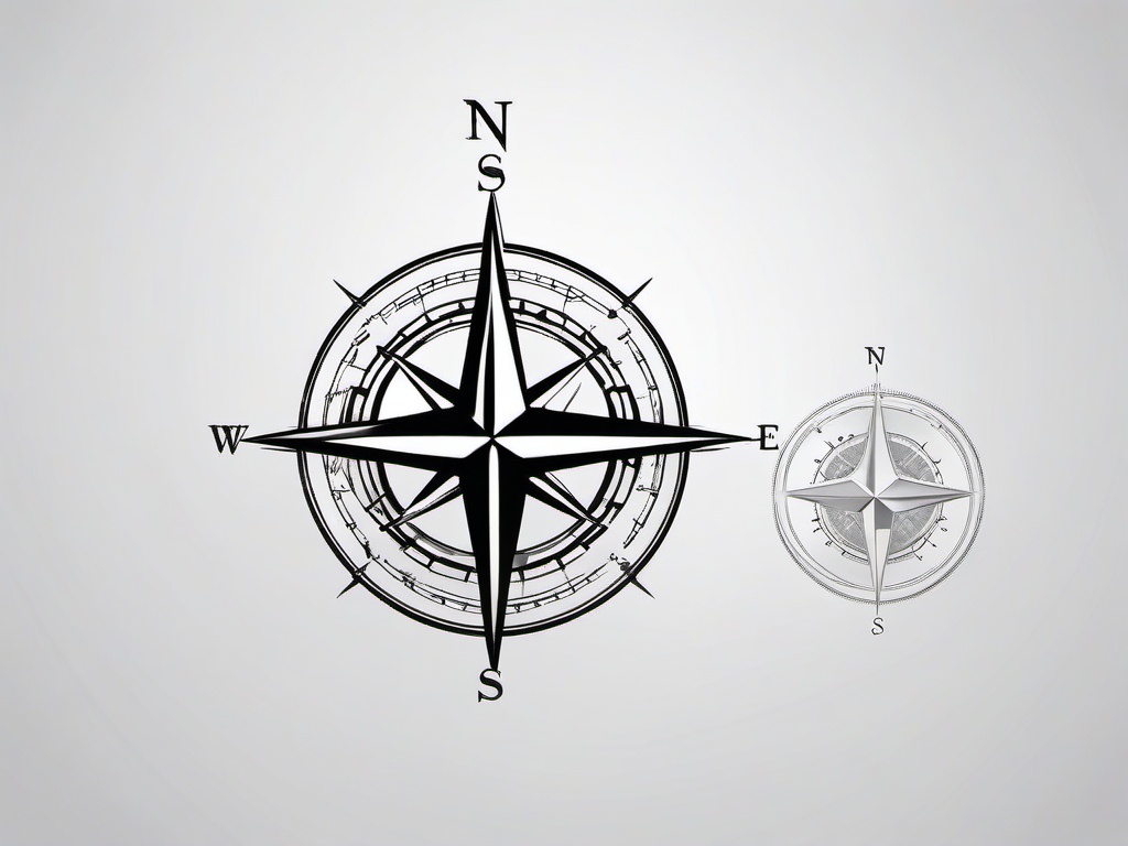 Compass Travel Tattoo - Tattoo symbolizing travel and exploration.  simple vector tattoo,minimalist,white background