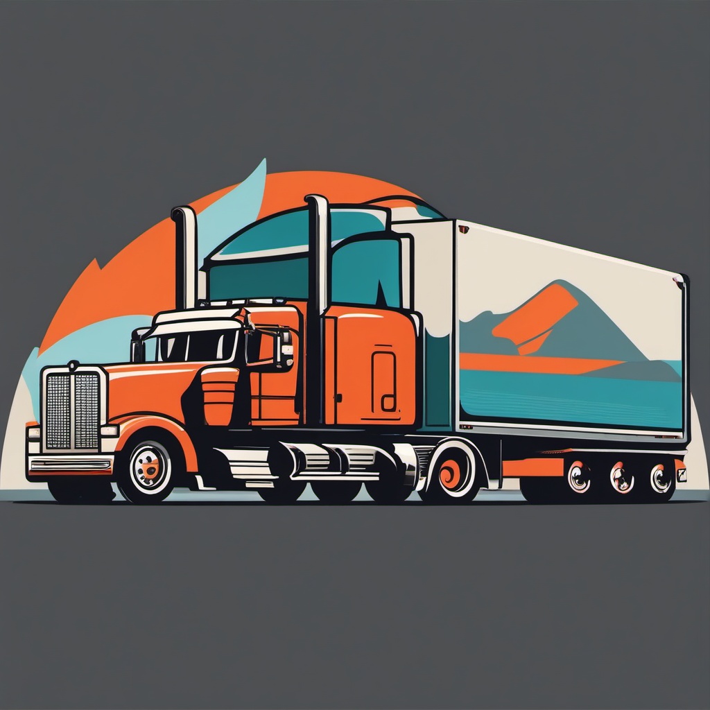 Semi-Trailer Clipart - A semi-trailer truck hauling goods on the highway.  color vector clipart, minimal style