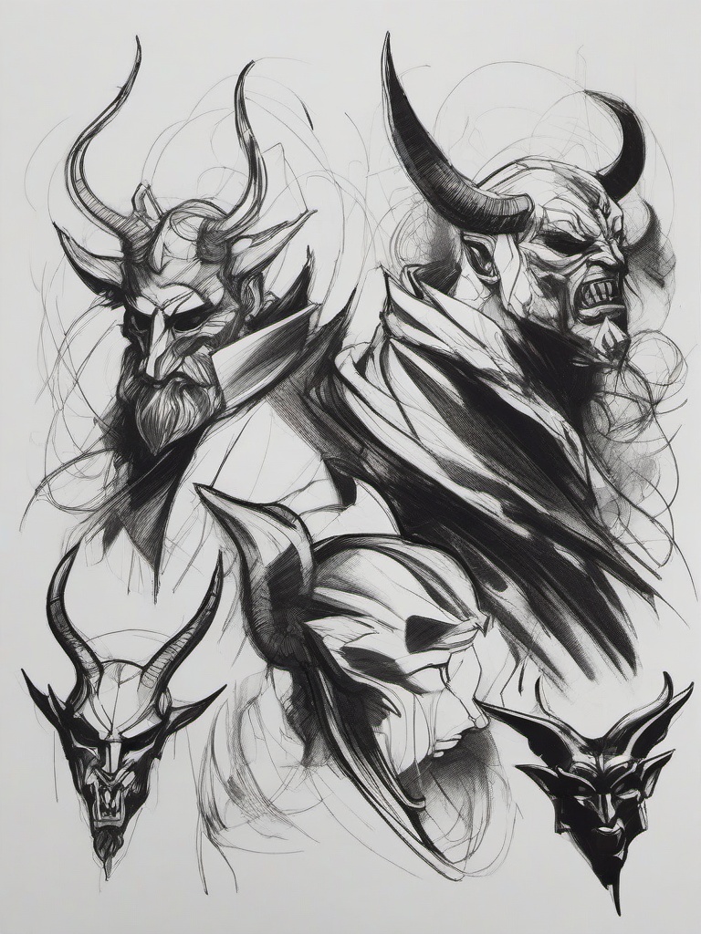 drawings of devils  minimal rough sketch scribbles,doodles,black and white