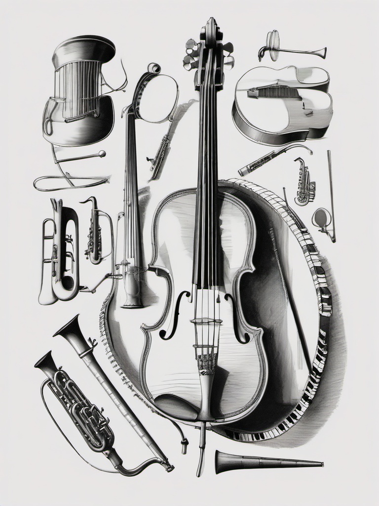 pencil sketches of musical instruments  minimal rough sketch scribbles,doodles,black and white