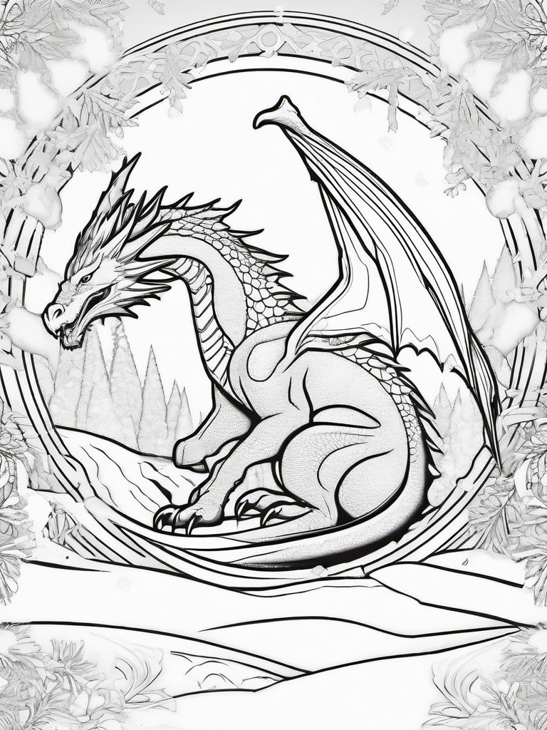 Ice Dragon Coloring Pages - Frosty Dragon Surrounded by Snow  minimal black outline printable sheet, coloring page