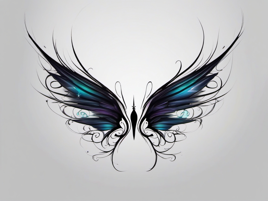 dark fairy wings tattoo  simple color tattoo style,white background