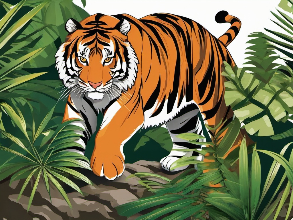 Tiger clipart - fierce tiger prowling through the jungle  