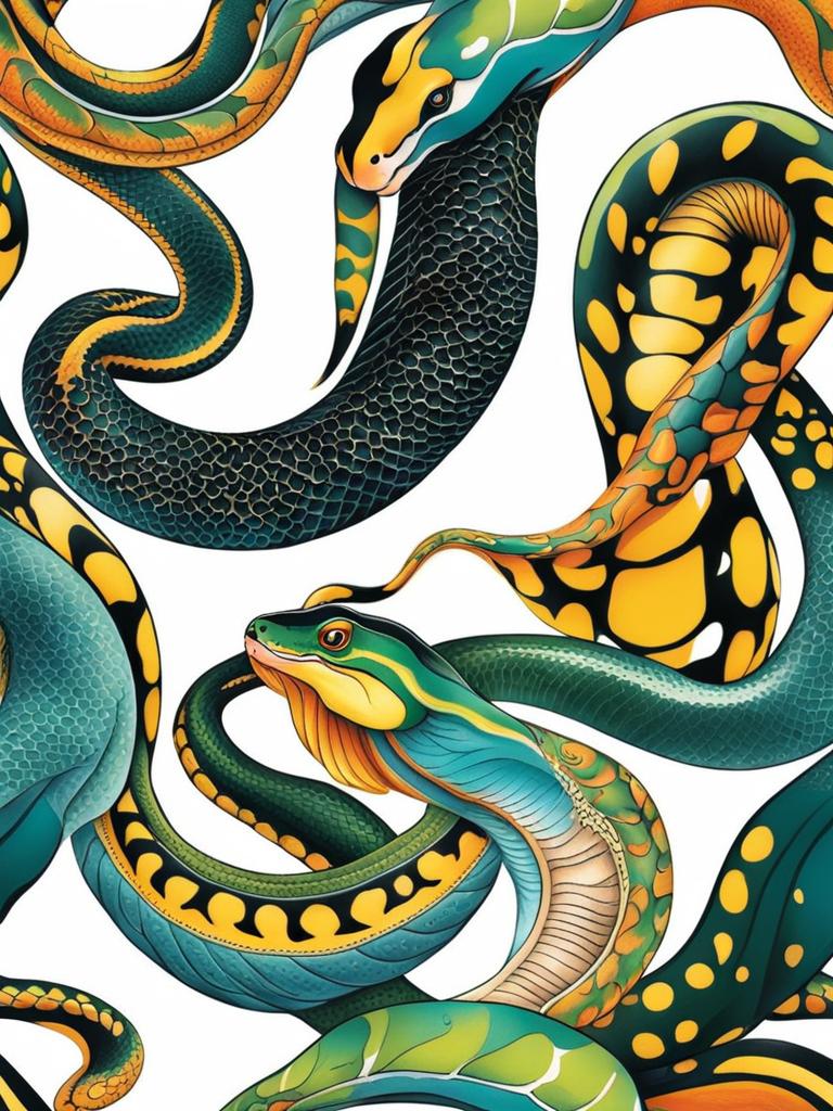 Ball python tattoo, Tattoos featuring the charming and non-venomous ball python snake. colors, tattoo patterns, clean white background