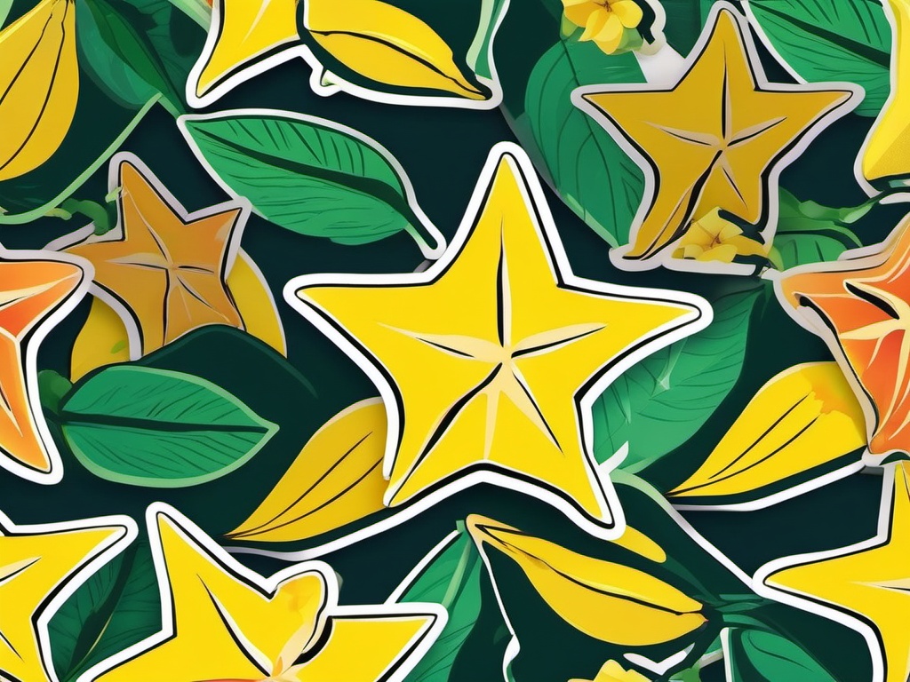 Star Fruit Sticker - Refreshing and tropical, a star fruit-patterned delight, , sticker vector art, minimalist design