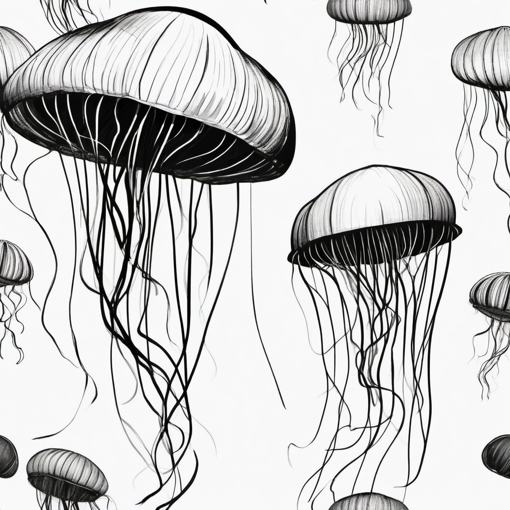 sketch of jellyfish  minimal rough sketch scribbles,doodles,black and white