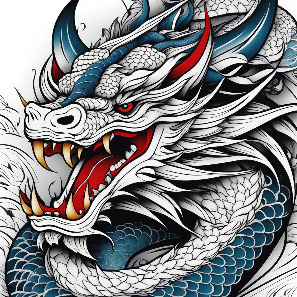 Yakuza dragon tattoo, Tattoos inspired by the dragon imagery often seen in Yakuza culture.  color, tattoo style pattern, clean white background