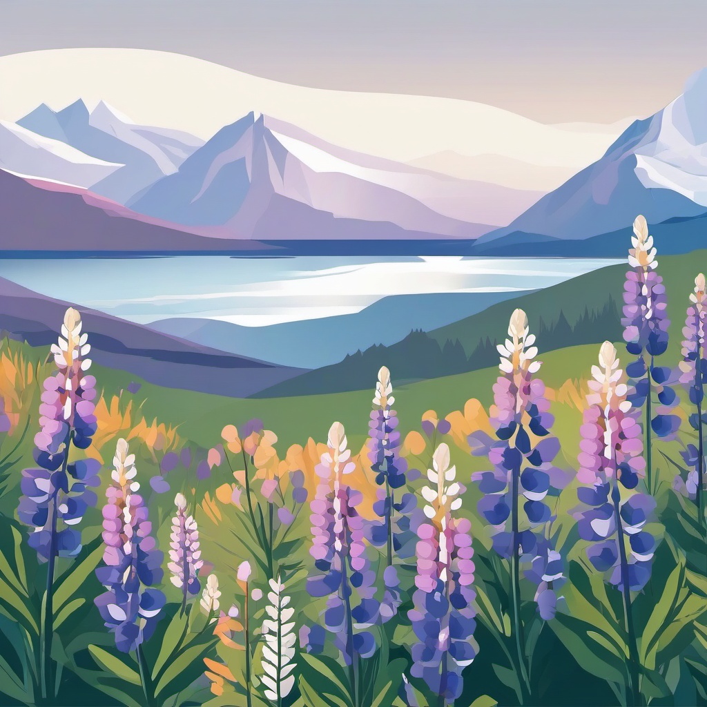 Arctic Lupine Clip Art - Lupine flowers in an Arctic landscape,  color vector clipart, minimal style