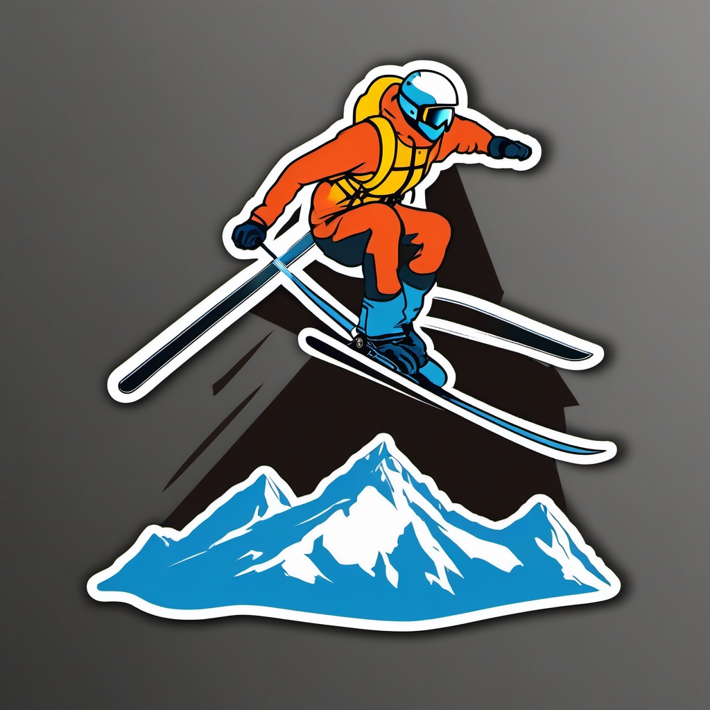 Skiing Jump Sticker - Airborne alpine thrill, ,vector color sticker art,minimal