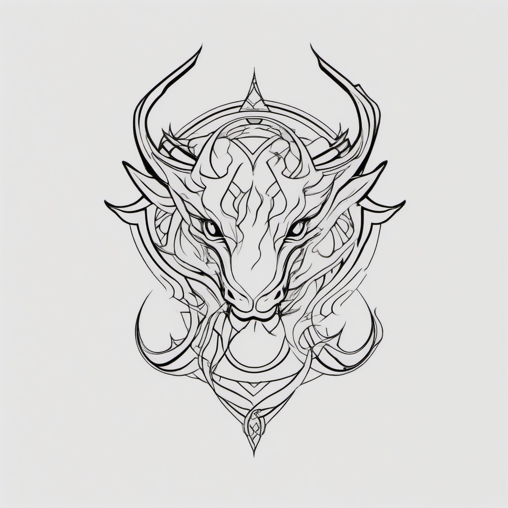 Dragon Gemini Tattoo - Tattoo inspired by the Gemini zodiac sign, featuring a dragon.  simple color tattoo,minimalist,white background