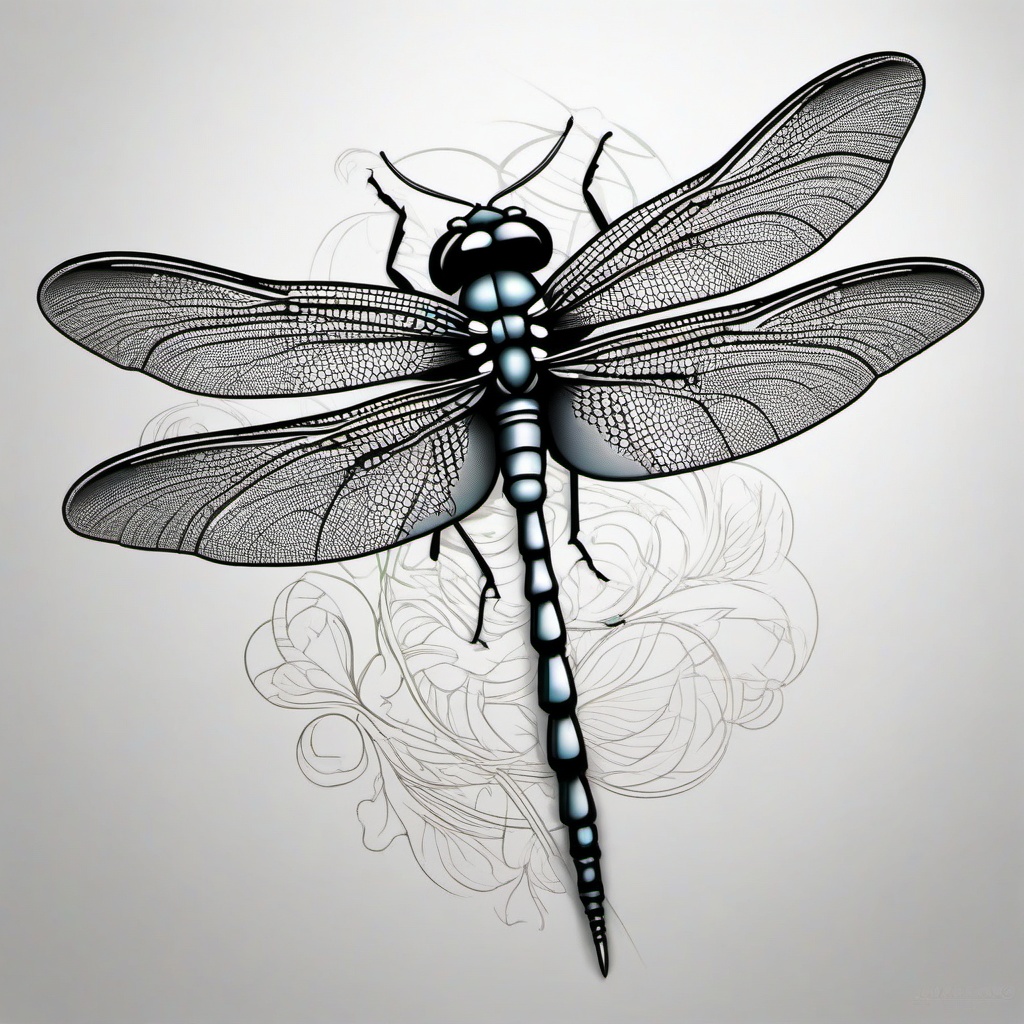 Big Dragonfly Tattoo - Large-sized tattoo showcasing a prominent and detailed dragonfly.  simple color tattoo,minimalist,white background