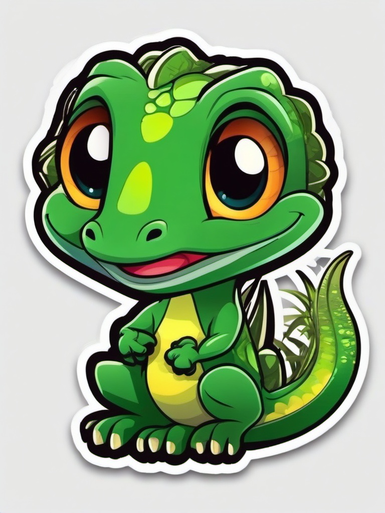 Anole cartoon - small, green lizard that can change color  cartoon sticker style