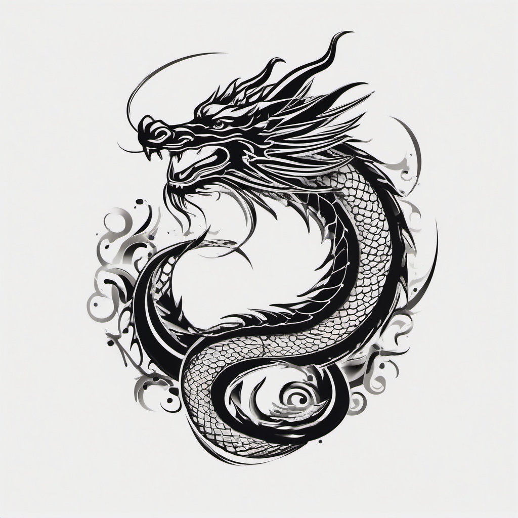 Naga Dragon Tattoo - Tattoo featuring a dragon inspired by the mythical Naga.  simple color tattoo,minimalist,white background