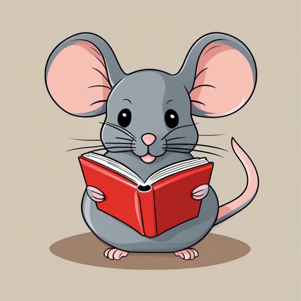 Mouse clipart - mouse reading a tiny book  color,minimalist,vector clipart