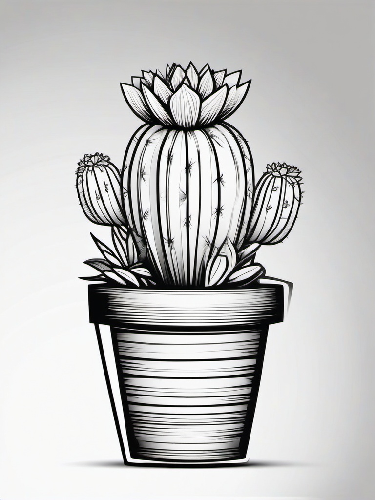 Plant Coloring Pages - Potted cactus with a cute flower on top  simple coloring pages