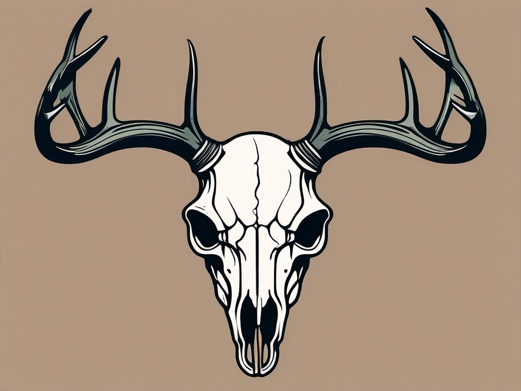 Basic deer skull with subtle antlers, simplicity in nature's form.  simple color tattoo style