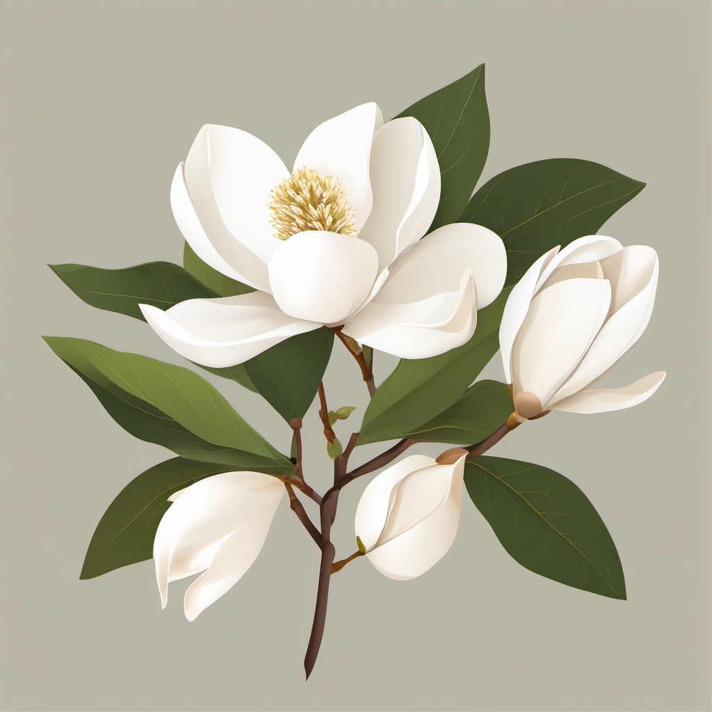 Magnolia Clip Art - White magnolia blossoms with a sweet fragrance,  color vector clipart, minimal style