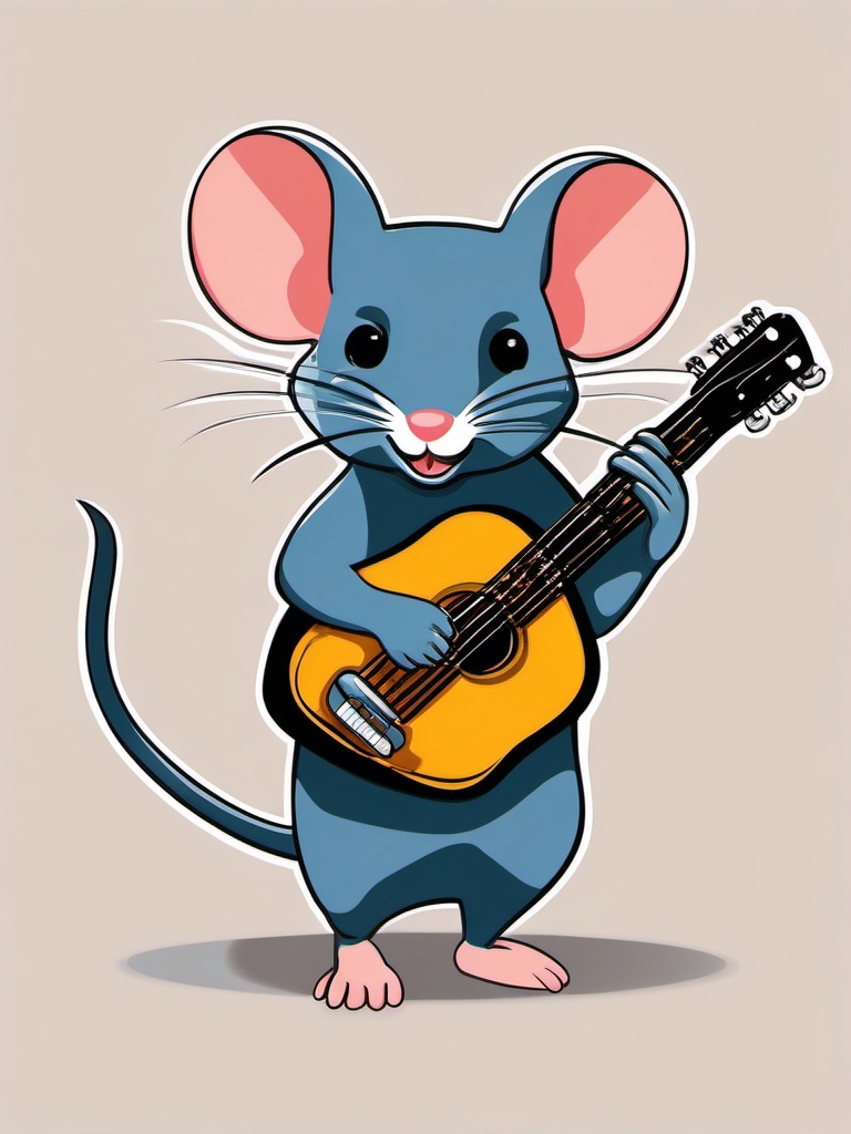 Mouse clipart - mouse playing a tiny guitar  color,minimalist,vector clipart