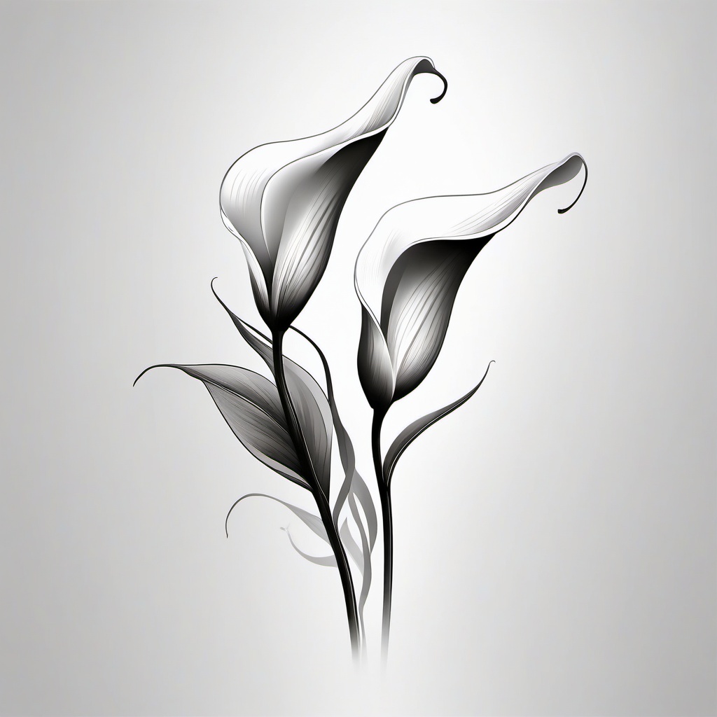 Calla Lilies Tattoo - Tattoo featuring the elegant and graceful calla lily flowers.  simple color tattoo,minimalist,white background