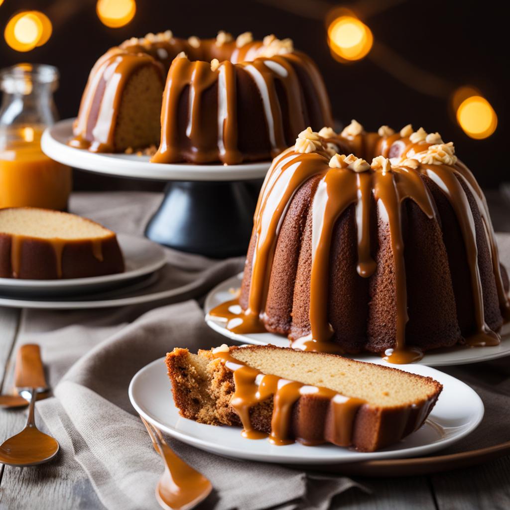 butterscotch bundt cake with a caramel drizzle, indulged at a fall festival. 