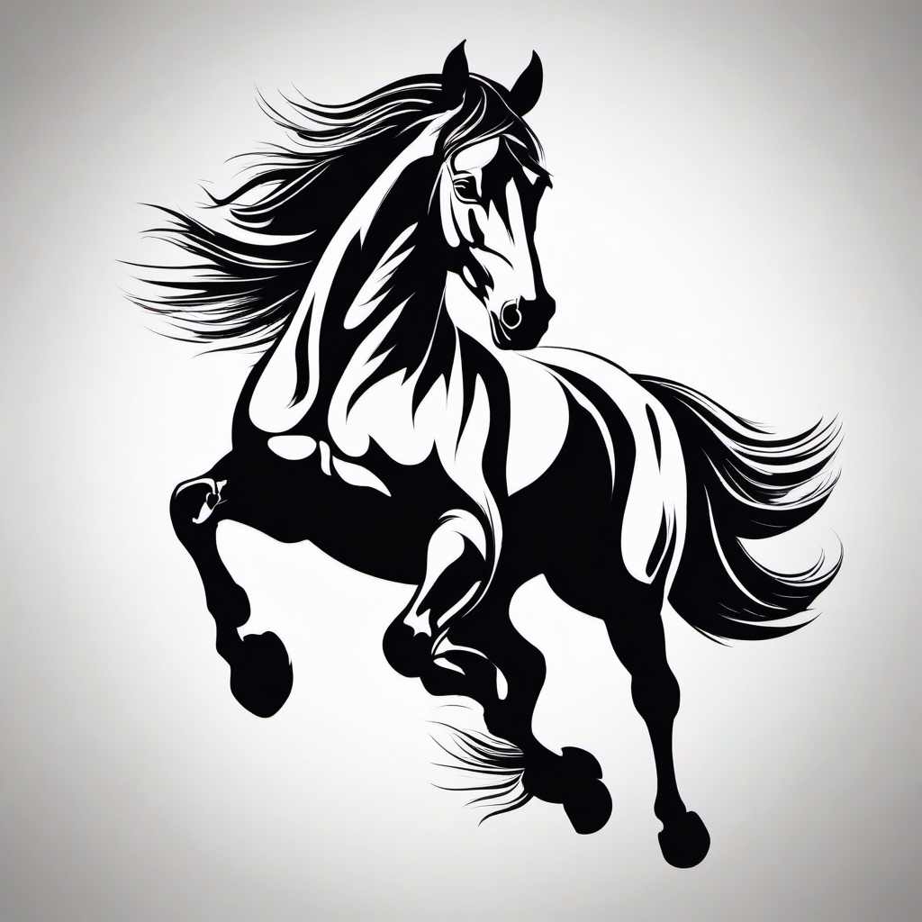 Black and White Horse Tattoo - Opt for classic elegance with a black and white horse tattoo, emphasizing the contrast and timeless beauty of these majestic creatures.  simple tattoo,minimalist,white background