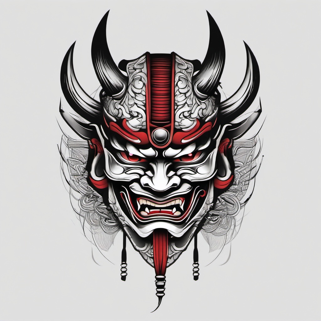 hannya mask samurai tattoo design  simple color tattoo,white background,minimal