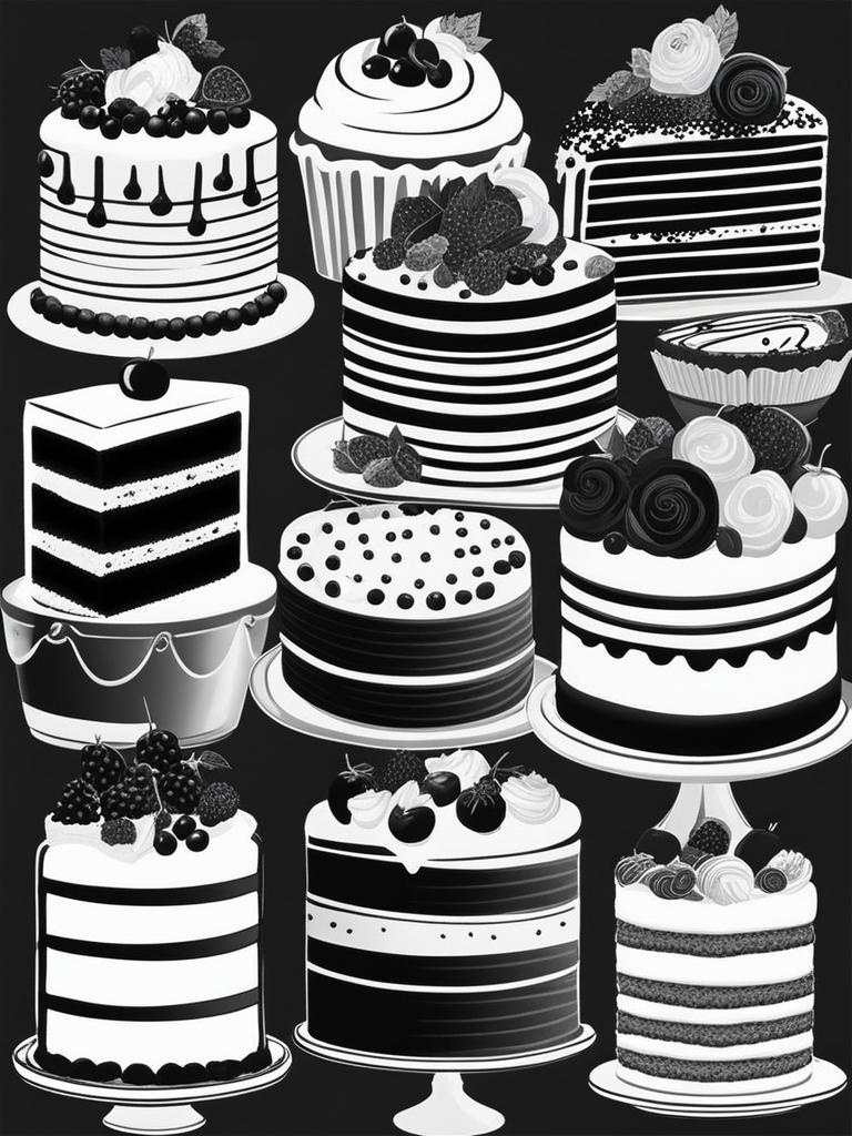 cake clipart black and white - featuring delicious layers and frosting. 