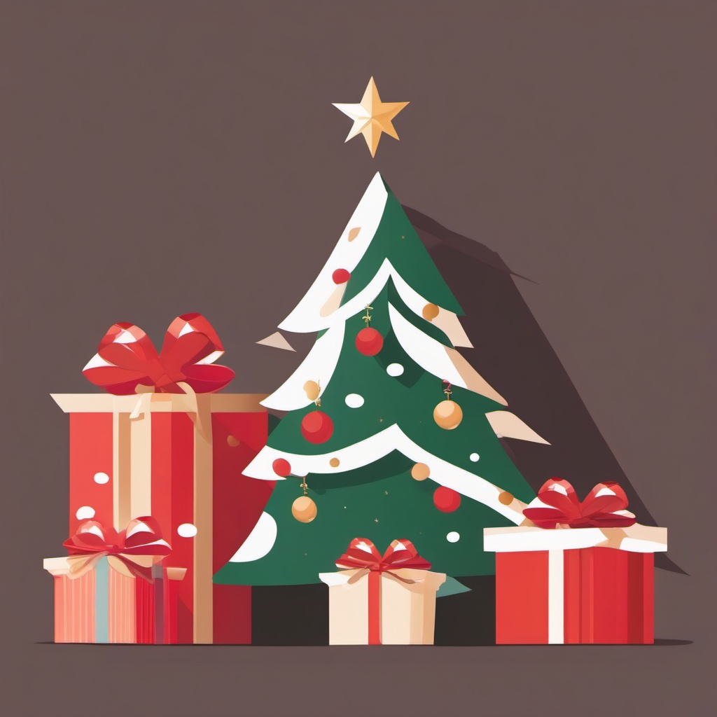 December clipart - wrapped presents under a Christmas tree  color,minimalist,vector clipart